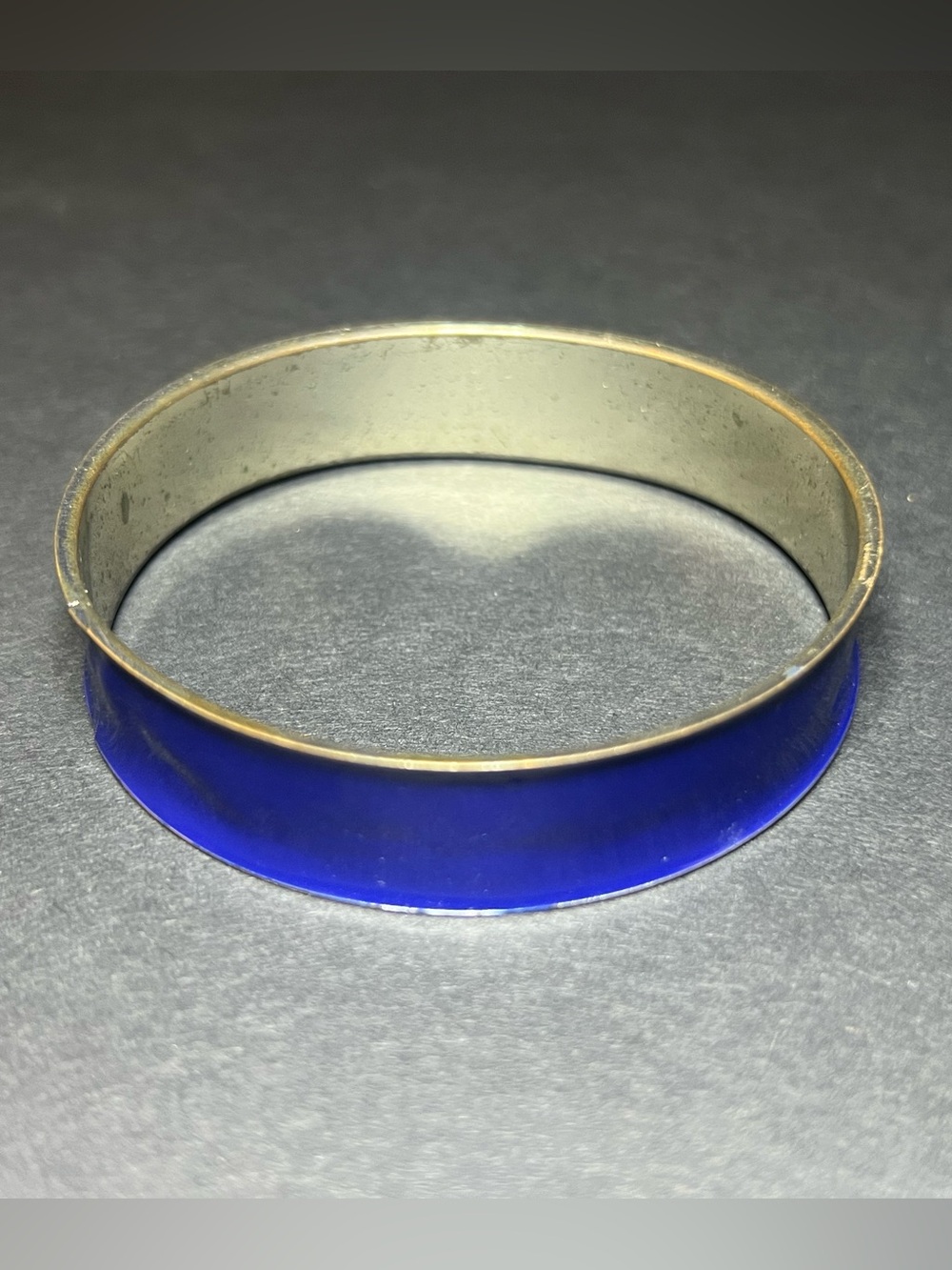Vintage Silver Tone Blue Enamel Round Slip On Bangle Bracelet 8"
